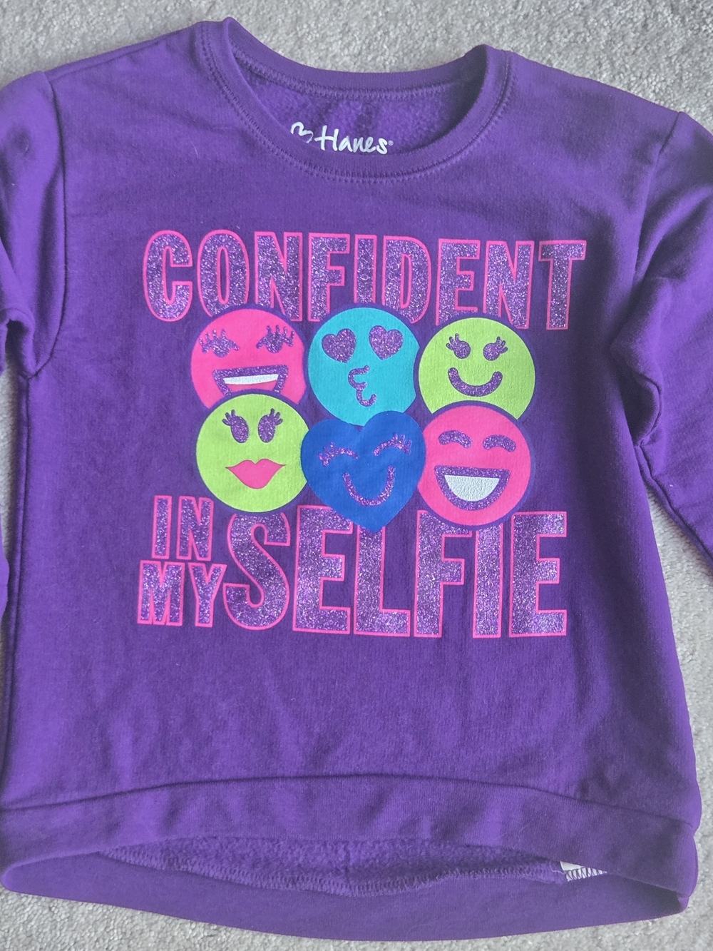 Hanes Girls' Purple "Confident In My Selfie" Graphic Shirt